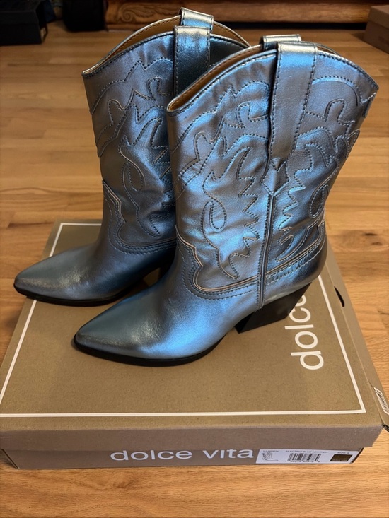 Dolce Vita Metallic Blue Western Ankle Boots - Picture 2 of 4
